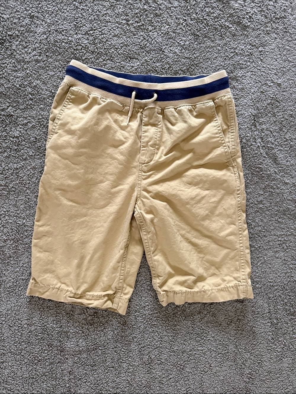 GAP Tan Flat Front Shorts with Navy-Trim Waistband